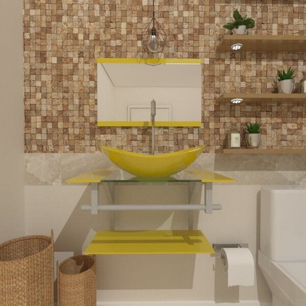 COMBO 2 EM 1 GABINETE DE VIDRO 60CM AC COM CUBA OVAL + TORNEIRA ALGARVE - AMARELO - 1
