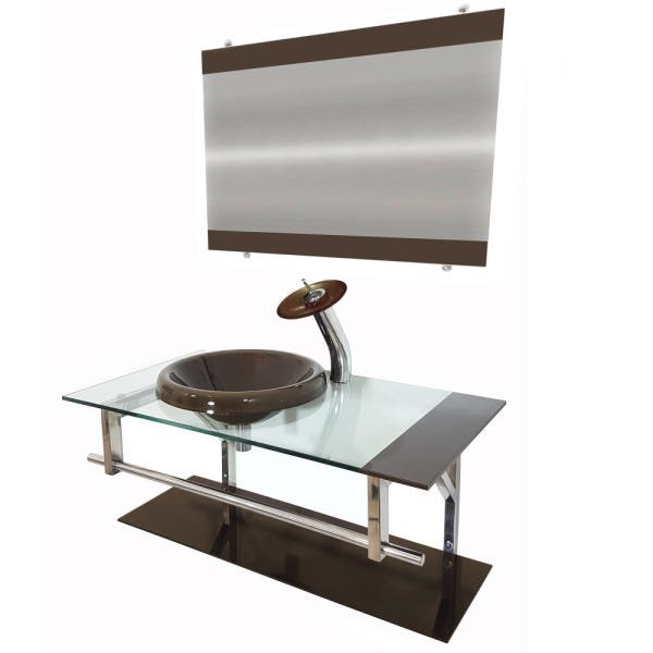 GABINETE DE VIDRO 90CM IQ INOX COM CUBA CHAPÉU REDONDA - MARROM - 1