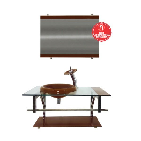 GABINETE DE VIDRO 90CM IQ INOX COM CUBA CHAPÉU REDONDA - MARROM - 2