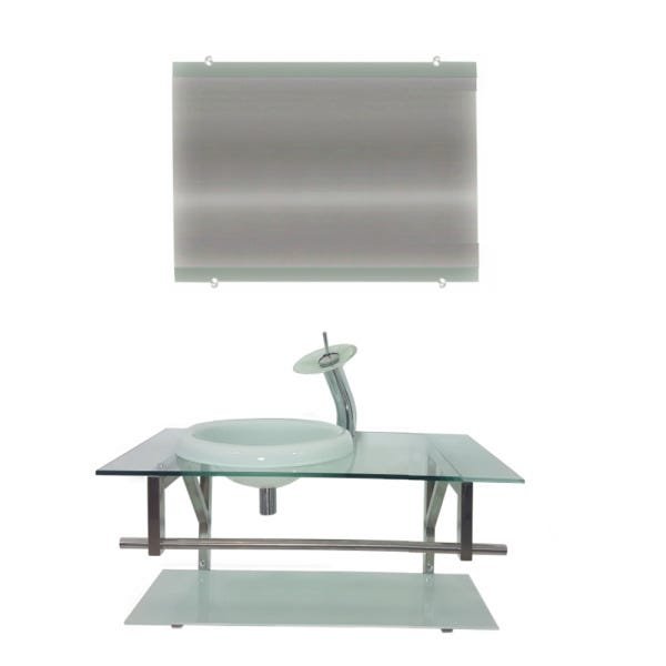GABINETE DE VIDRO 90CM IQ INOX COM CUBA CHAPÉU REDONDA - BRANCO - 3
