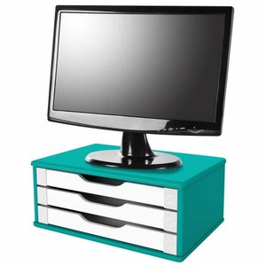 Suporte Para Monitor 3 Gavetas Azul Souza
