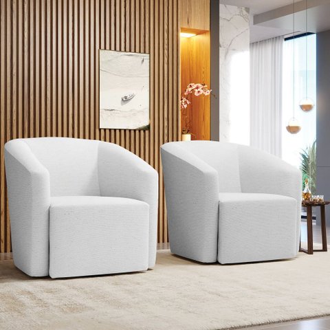 Poltrona Decorativa Base Giratória Kit 2 Stella Max Linho D03 - D’Rossi
