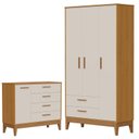 Ver imagem 1 de Guarda Roupa Infantil Flip 3 Portas com Cômoda Infantil Sapateira Flip Areia Acetinado Savana -