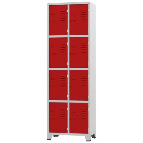 Roupeiro de Aço 8 Portas Cinza com Vermelho - Ultra Móveis