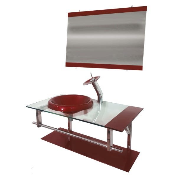 GABINETE DE VIDRO 80CM IQ INOX COM CUBA CHAPÉU REDONDA - VERMELHO CEREJA - 3