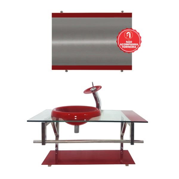 GABINETE DE VIDRO 80CM IQ INOX COM CUBA CHAPÉU REDONDA - VERMELHO CEREJA - 2