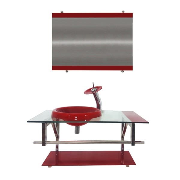 GABINETE DE VIDRO 80CM IQ INOX COM CUBA CHAPÉU REDONDA - VERMELHO CEREJA - 1
