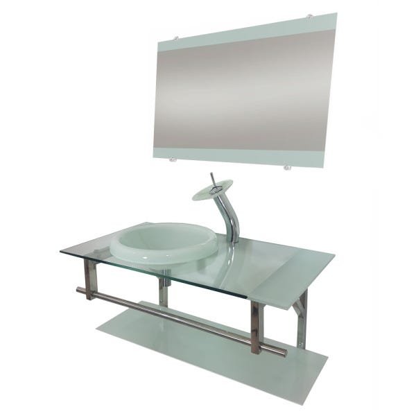 GABINETE DE VIDRO 80CM IQ INOX COM CUBA CHAPÉU REDONDA - BRANCO - 3