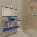 Ver imagem 1 de GABINETE DE VIDRO 80CM IQ INOX COM CUBA QUADRADA - AZUL EK