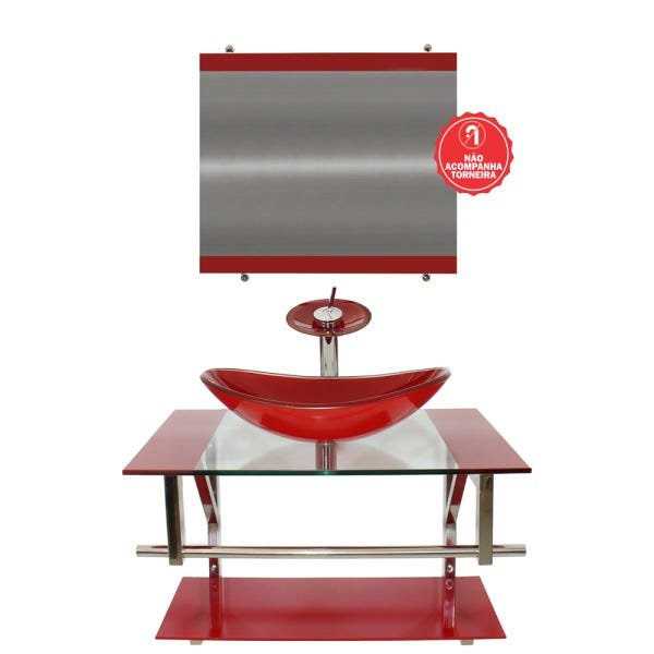 GABINETE DE VIDRO 80CM IQ INOX COM CUBA OVAL - VERMELHO FERRARI - 2