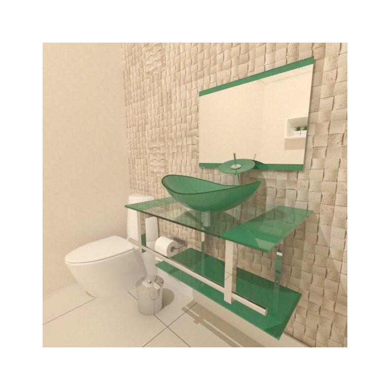 Gabinete de Vidro 80cm Iq Inox com Cuba Oval - Verde