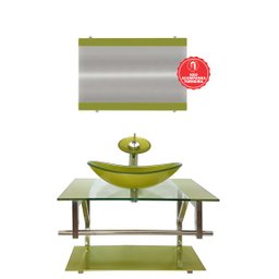 GABINETE DE VIDRO 80CM IQ INOX COM CUBA OVAL - VERDE OLIVA - 2