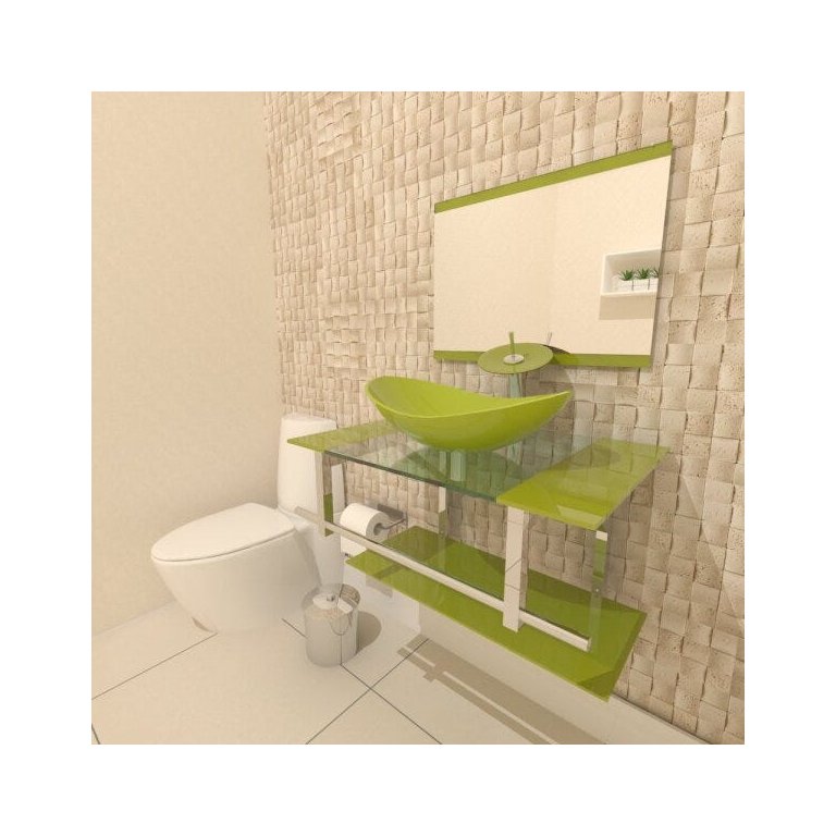 GABINETE DE VIDRO 80CM IQ INOX COM CUBA OVAL - VERDE OLIVA