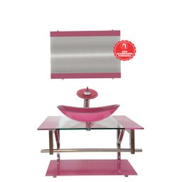 GABINETE DE VIDRO 80CM IQ INOX COM CUBA OVAL - ROSA - 2