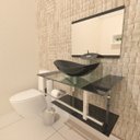 Ver imagem 1 de Gabinete de Vidro 80cm Iq Inox com Cuba Oval - Preto