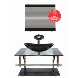 Gabinete de Vidro 80cm Iq Inox com Cuba Oval - Preto - 2