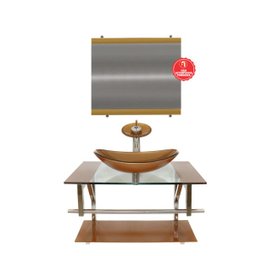 GABINETE DE VIDRO 80CM IQ INOX COM CUBA OVAL - DOURADO REAL - 2
