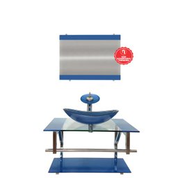 GABINETE DE VIDRO 80CM IQ INOX COM CUBA OVAL - AZUL - 2