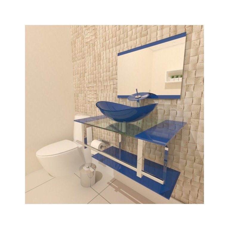 GABINETE DE VIDRO 80CM IQ INOX COM CUBA OVAL - AZUL ESCURO