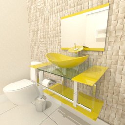 GABINETE DE VIDRO 80CM IQ INOX COM CUBA OVAL - AMARELO - 1