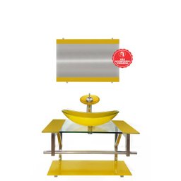 GABINETE DE VIDRO 80CM IQ INOX COM CUBA OVAL - AMARELO - 2