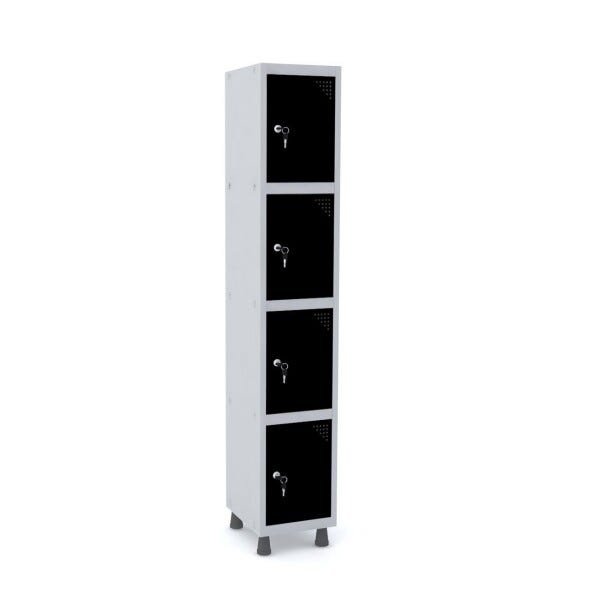 Roupeiro de Aço 1M 4 Portas Fechadura Pandin - Cinza/Preto | MadeiraMadeira