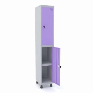 Roupeiro de Aço 1M 2 Portas com Prat. Fechadura Pandin - Cinza/Lilás
