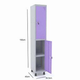 Roupeiro de Aço 1M 2 Portas com Prat. Fechadura Pandin - Cinza/Lilás - 2