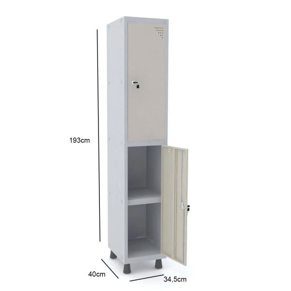 Roupeiro de Aço 1M 2 Portas com Prat. Fechadura Pandin - Cinza/Bege - 2