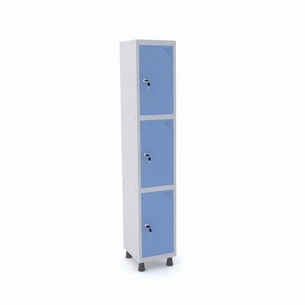 Roupeiro de Aço 1M 3 Portas Fechadura Pandin - Cinza/Azul Dalí - 1