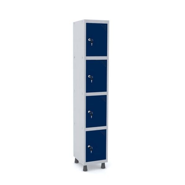 Roupeiro de Aço 1M 4 Portas Fechadura Pandin - Cinza/Azul Del Rey - 1
