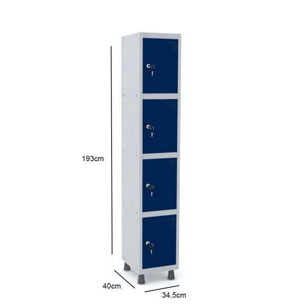 Roupeiro de Aço 1M 4 Portas Fechadura Pandin - Cinza/Azul Del Rey - 2