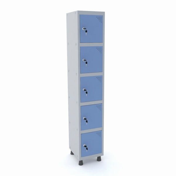 Roupeiro de Aço 1M 5 Portas Fechadura Pandin - Cinza/Azul Dalí - 1
