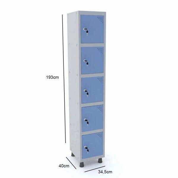 Roupeiro de Aço 1M 5 Portas Fechadura Pandin - Cinza/Azul Dalí - 2