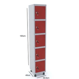 Roupeiro de Aço 1M 05 Portas Fechadura Pandin - Cinza/Vermelho - 2