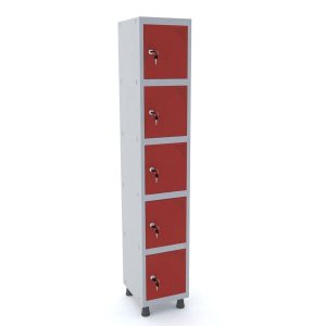 Roupeiro de Aço 1M 05 Portas Fechadura Pandin - Cinza/Vermelho