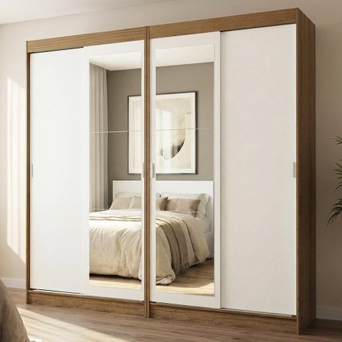 Guarda Roupas Casal Tokio 4 Portas de Correr 2 Gavetas MDP Rustic-Branco Madesa
