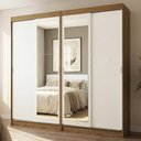 Ver imagem 1 de Guarda Roupas Casal Tokio 4 Portas de Correr 2 Gavetas MDP Rustic-Branco Madesa