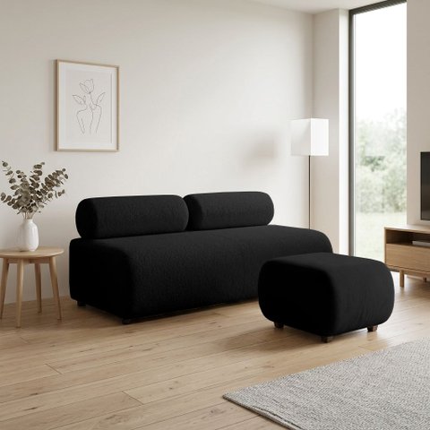 Sofá 3 Lugares e Puff para Sala Orgânico Nara Base Fixa Moderno Bouclê D03 - D'Rossi