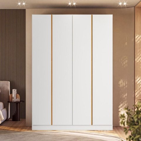 Guarda Roupa 4 Portas Abrir para Quarto ou Closet 230 cm X 160 cm 100% MDF Cor:Branco e Peroba