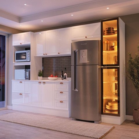 Cozinha Completa 5 Peças com Cristaleira em MDF Branco Yescasa