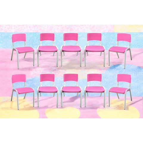 Kit 10 Cadeira Iso Infantil Rosa Escolar e Creche