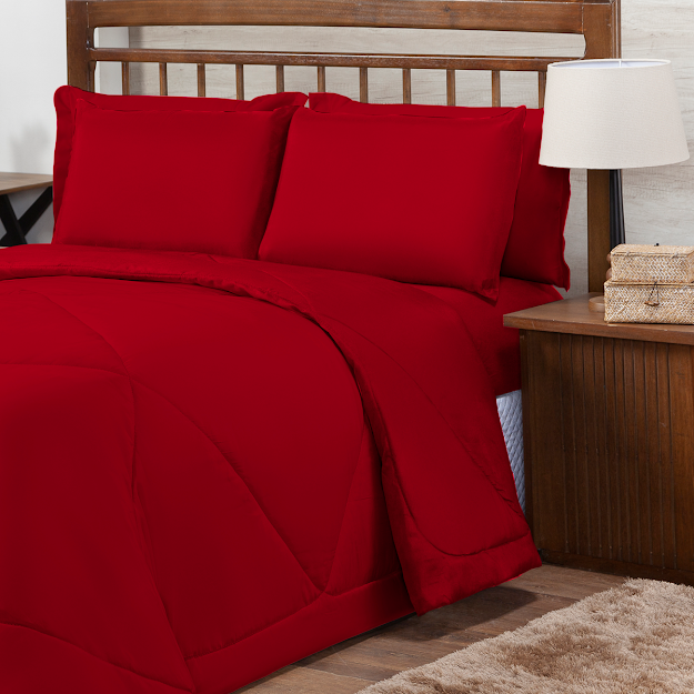 Ver imagem 2 de Kit Edredom Casal Queen 3 Peças Margarida Cama Box:vermelho