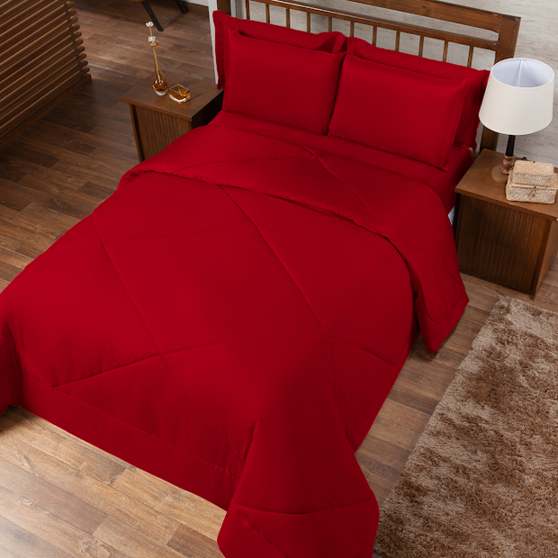 Ver imagem 1 de Kit Edredom Casal Queen 3 Peças Margarida Cama Box:vermelho