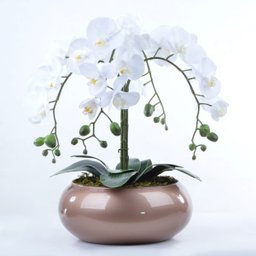 Arranjo Centro de Mesa de Orquídea Branca em Vaso Cobre - 1