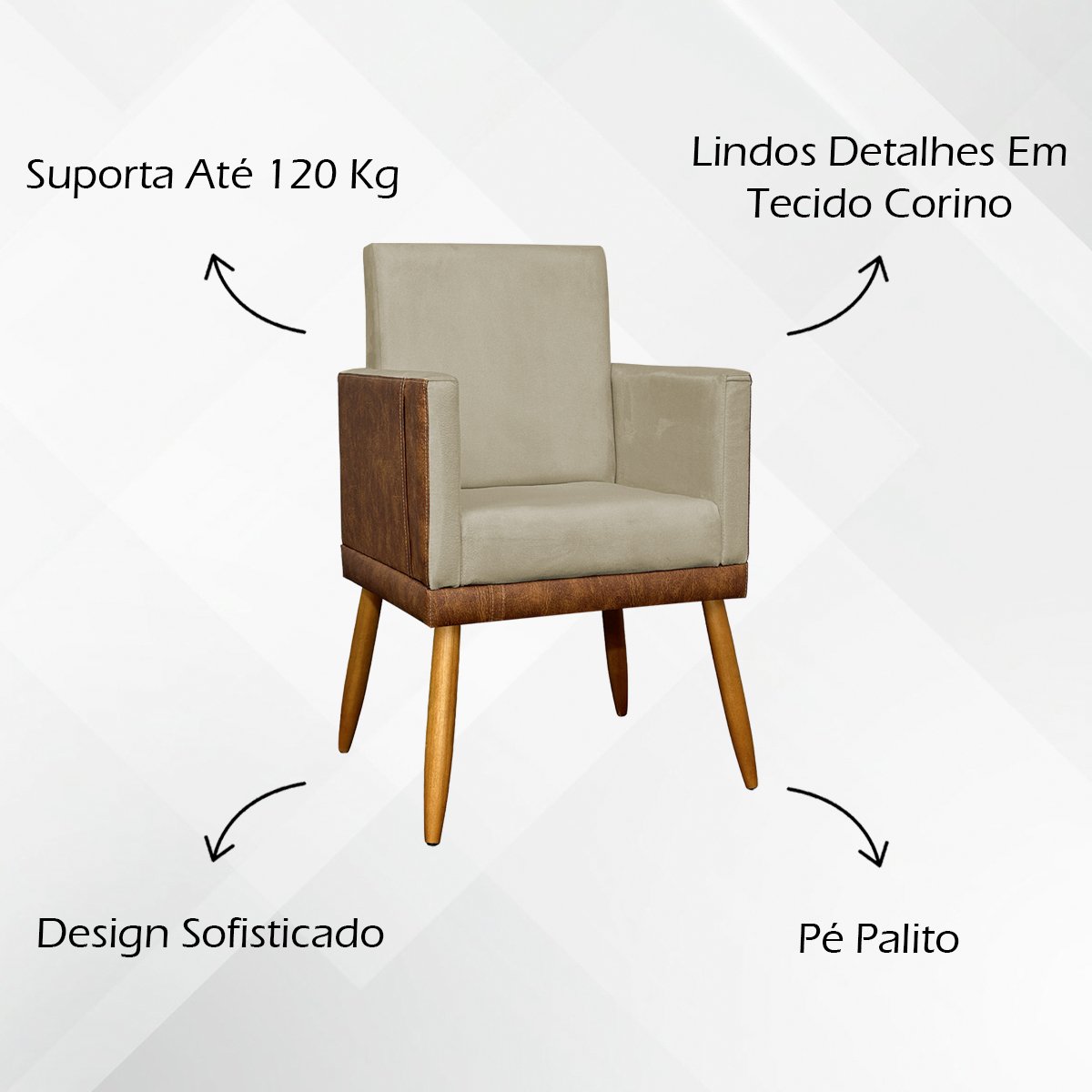 Kit 4 Poltronas Recepção e Sala Lis Corino e Suede Cores Pé 30cm - 6