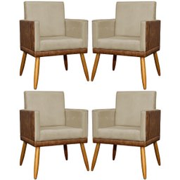 Kit 4 Poltronas Recepção e Sala Lis Corino e Suede Cores Pé 30cm - 1