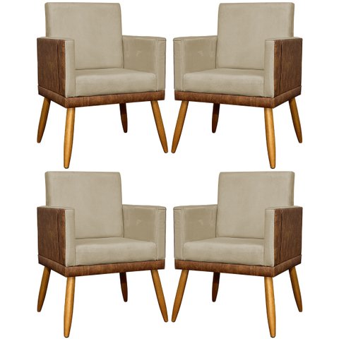 Kit 4 Poltronas Recepção e Sala Lis Corino e Suede Cores Pé 30cm