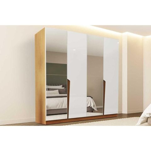 Guarda Roupa 4 Portas (2 C/ Espelho) e 4 Gavetas Porto Freijo/branco - Politorno