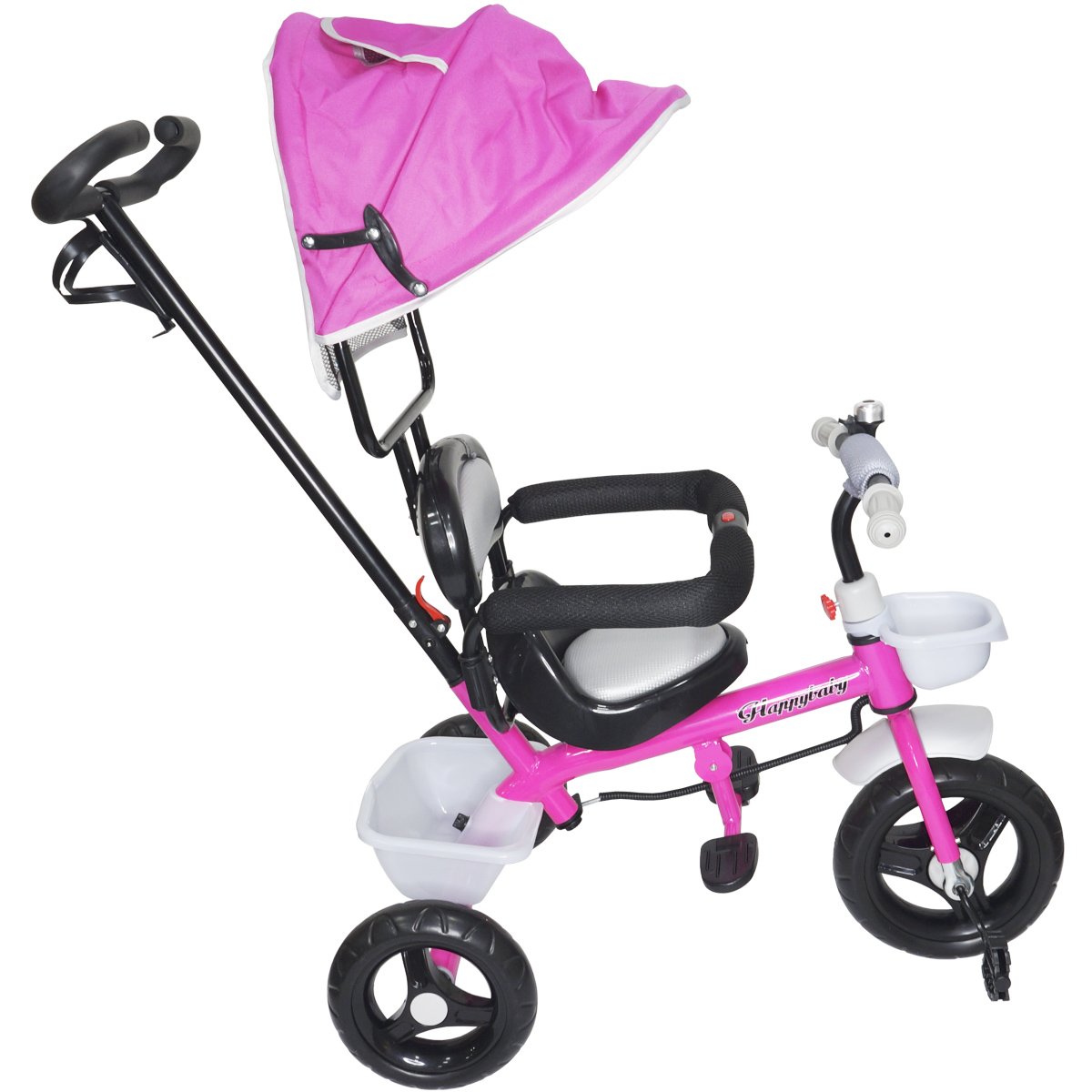 Triciclo Motoca Infantil Passeio com Empurrador Pedal Luz Som Capota  Importway BW-003 Rosa